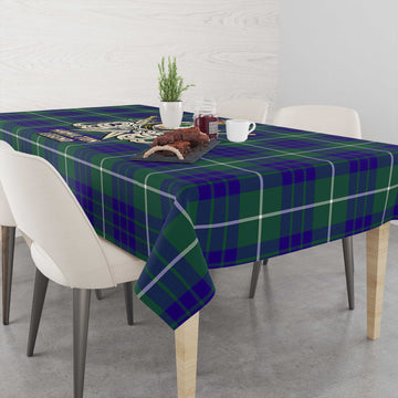 Hamilton Hunting Modern Tartan Tablecloth with Clan Crest and the Golden Sword of Courageous Legacy