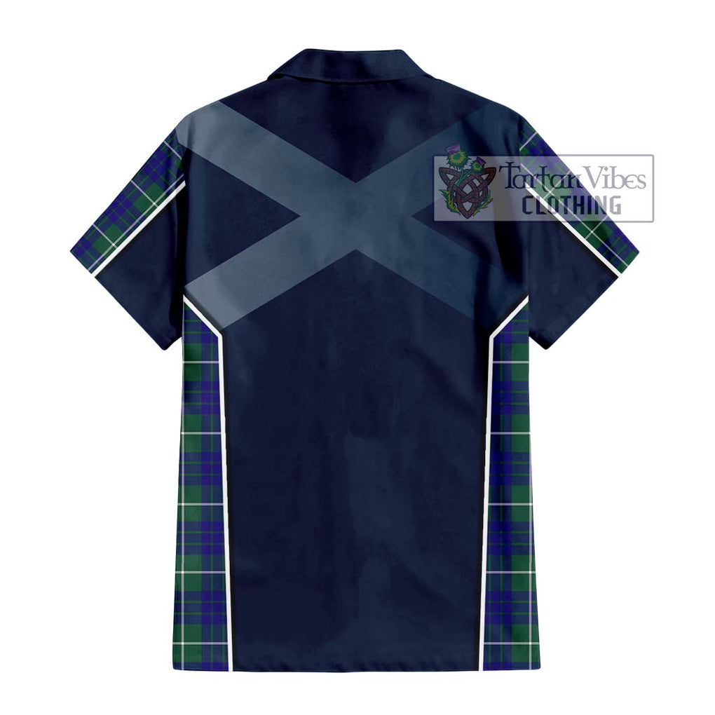 Hamilton Hunting Modern Tartan Short Sleeve Button Shirt with Family Crest and Lion Rampant Vibes Sport Style - Tartan Vibes Clothing