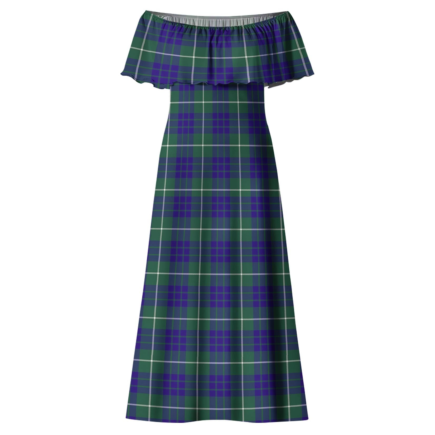 Hamilton Hunting Modern Tartan Off Shoulder Long Dress - Tartanvibesclothing