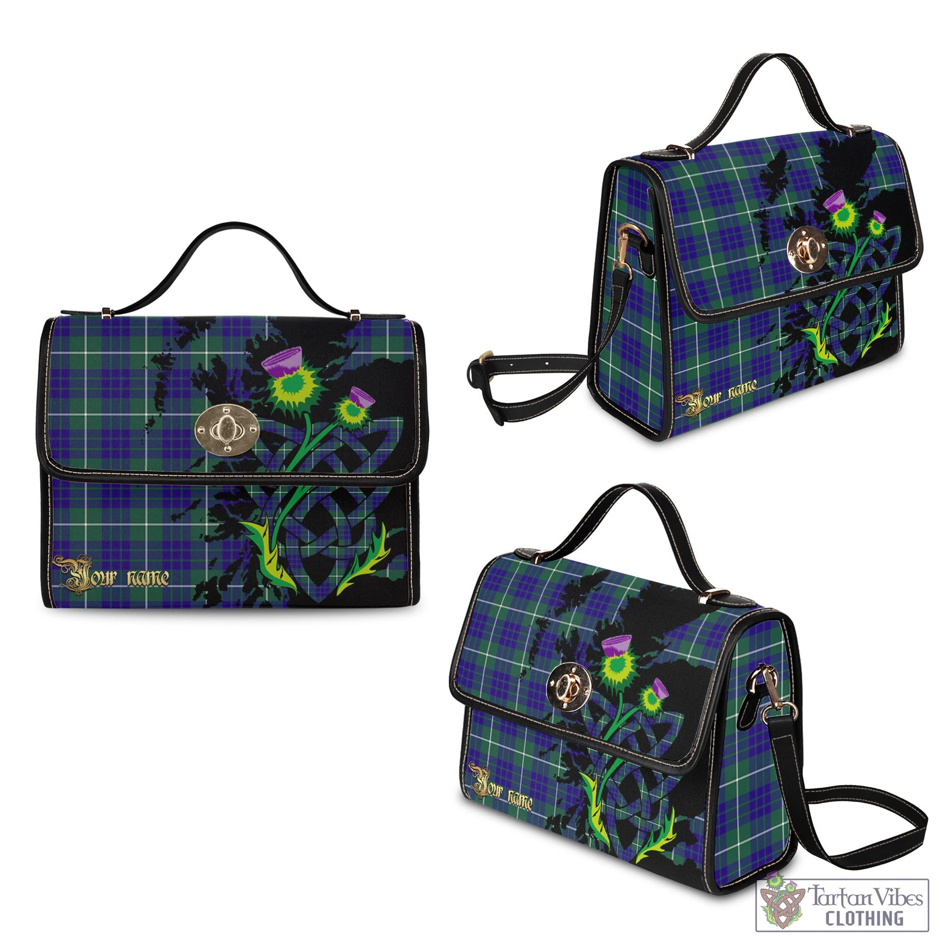 Tartan Vibes Clothing Hamilton Hunting Modern Tartan Waterproof Canvas Bag with Scotland Map and Thistle Celtic Accents