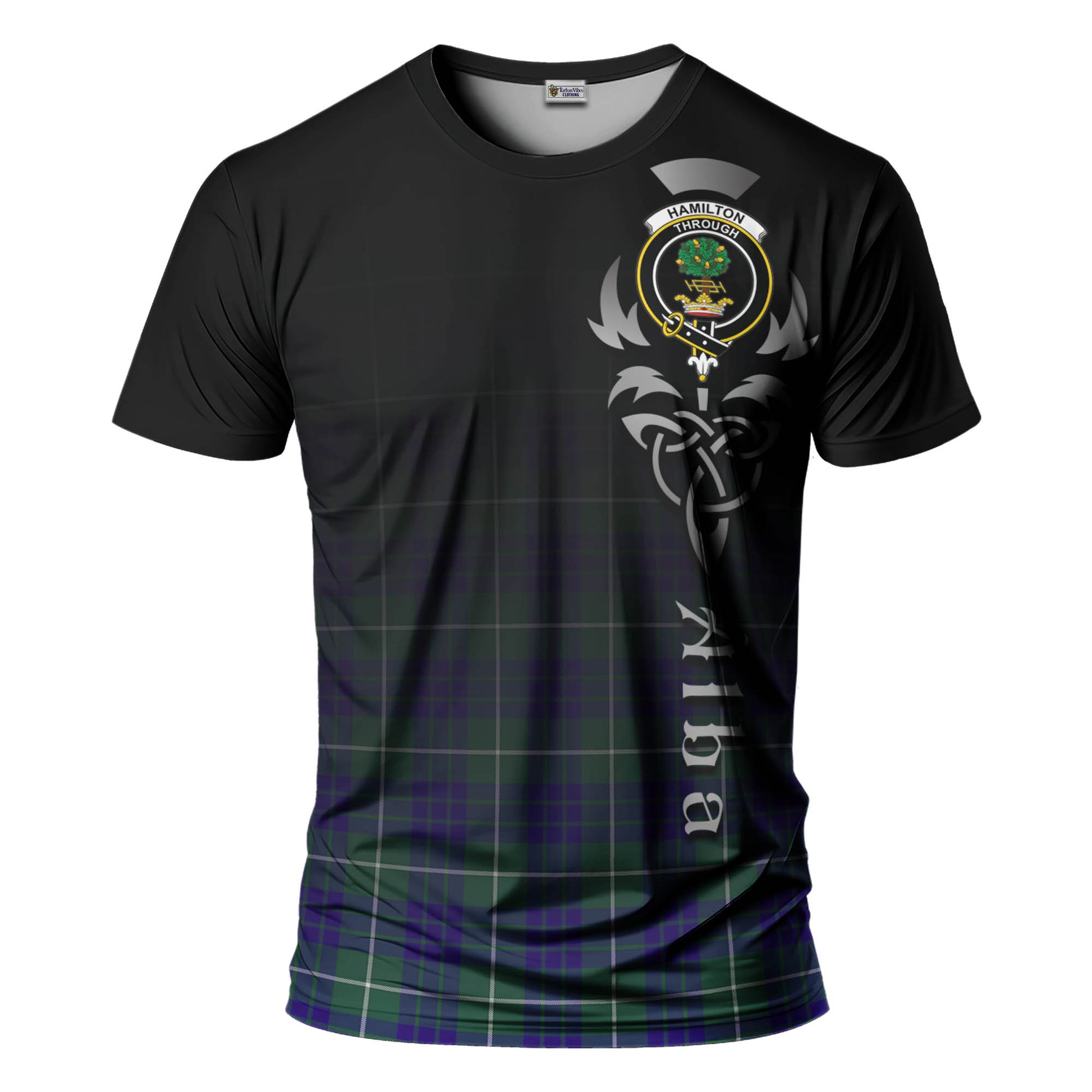 Tartan Vibes Clothing Hamilton Hunting Modern Tartan T-Shirt Featuring Alba Gu Brath Family Crest Celtic Inspired