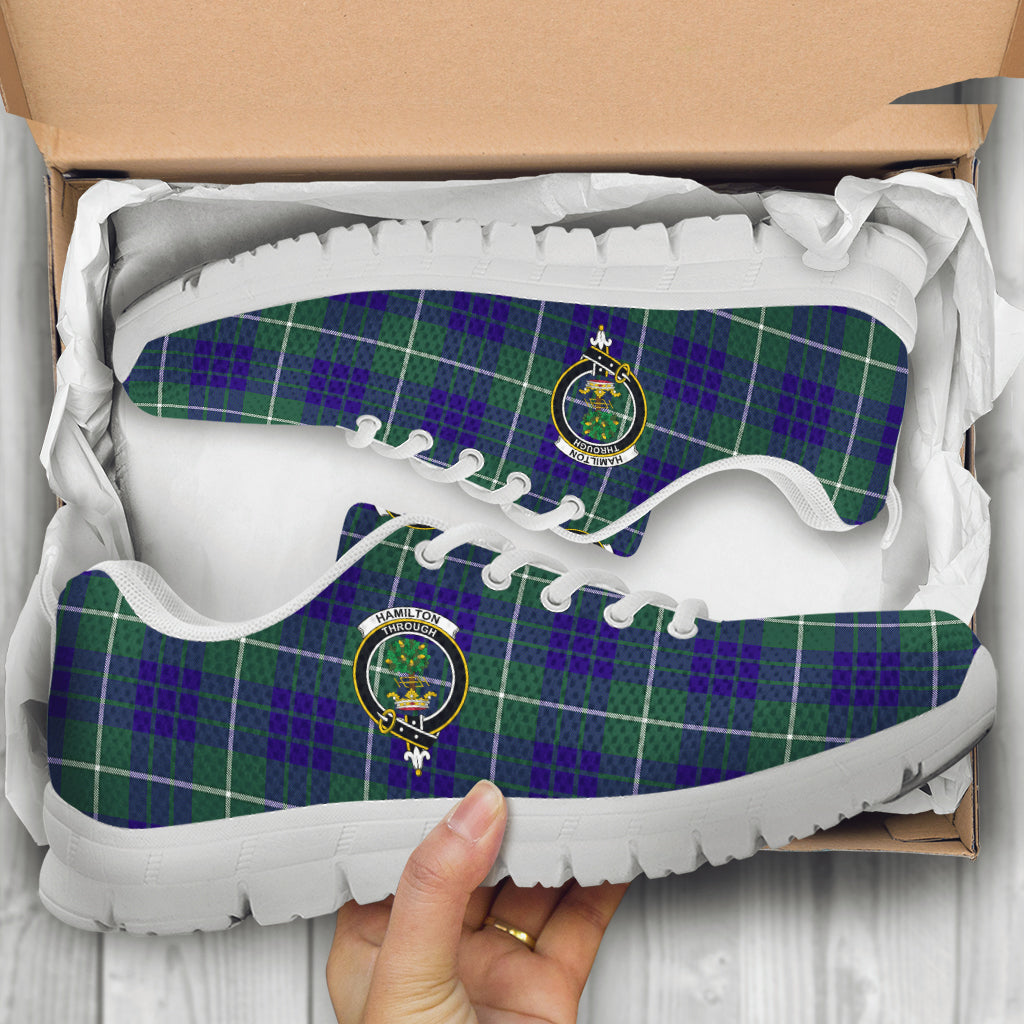 Hamilton Hunting Modern Tartan Sneakers with Family Crest - Tartan Vibes Clothing