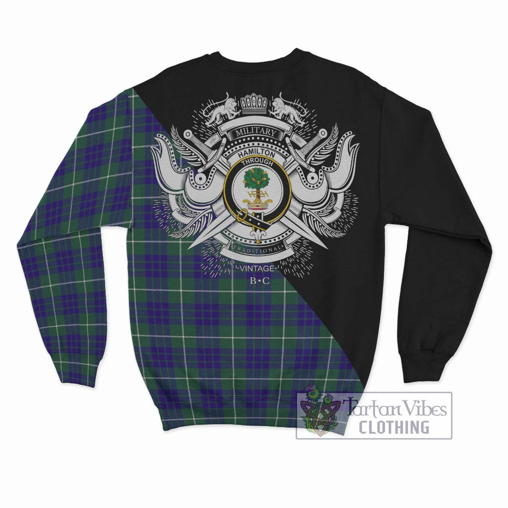 Hamilton Hunting Modern Tartan Sweatshirt with Family Crest and Military Logo Style - Tartanvibesclothing Shop