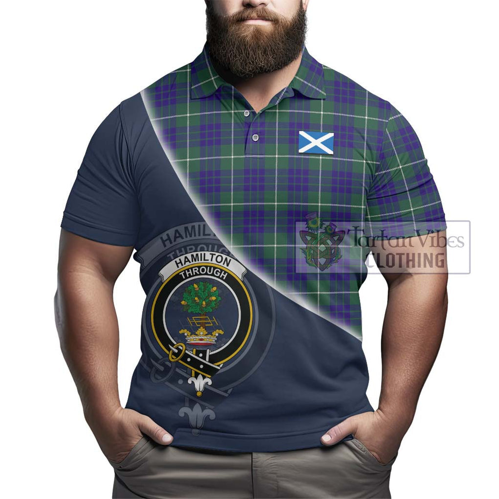 Hamilton Hunting Modern Tartan Polo Shirt with Personalised National Flag and Family Crest Half Style - Tartanvibesclothing Shop