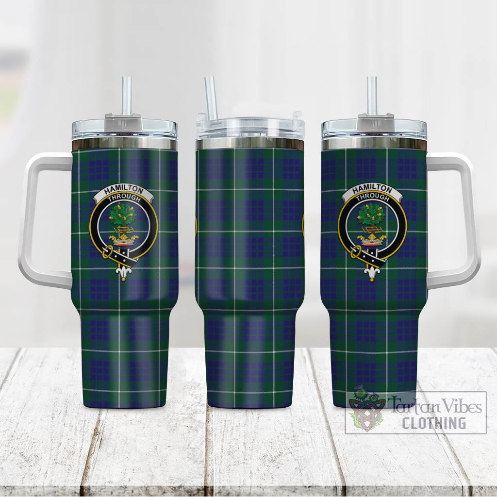 Tartan Vibes Clothing Hamilton Hunting Modern Tartan and Family Crest Tumbler with Handle