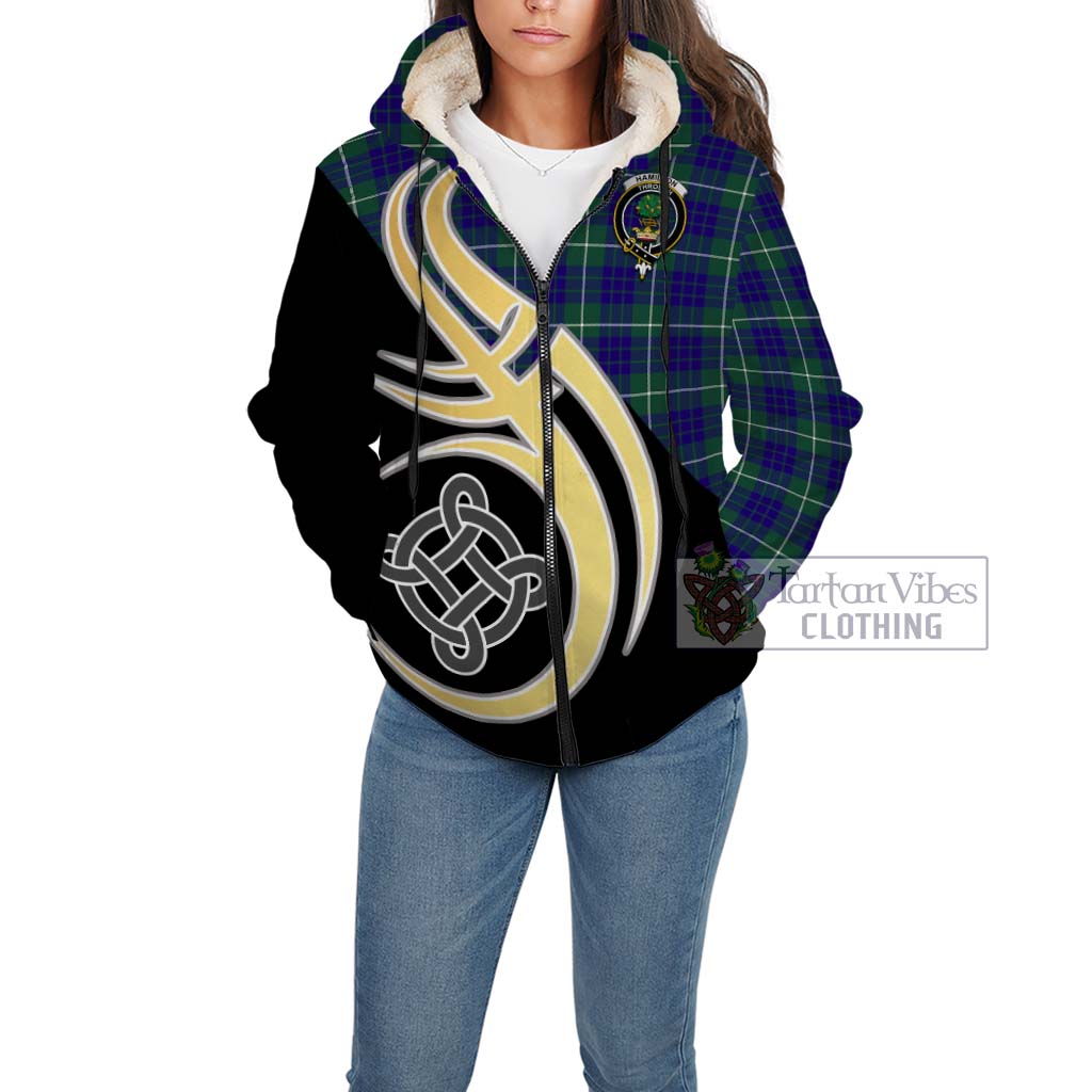 Hamilton Hunting Modern Tartan Sherpa Hoodie with Family Crest and Celtic Symbol Style Unisex - Tartan Vibes Clothing