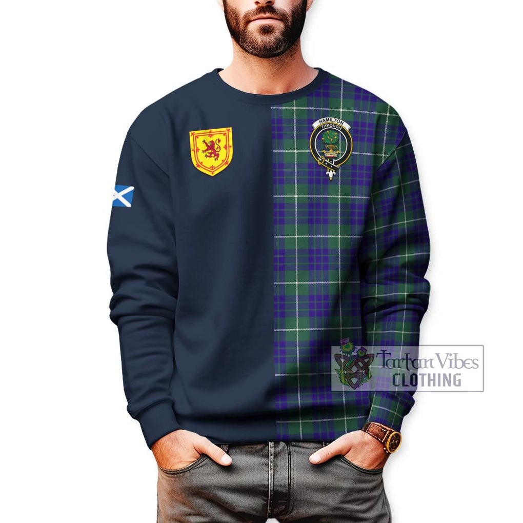 Tartan Vibes Clothing Hamilton Hunting Modern Tartan Sweatshirt with Scottish Lion Royal Arm Half Style