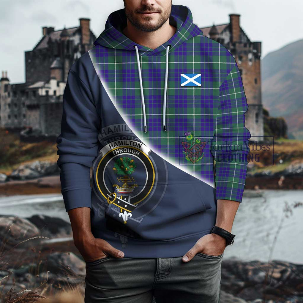 Hamilton Hunting Modern Tartan Hoodie with Personalised National Flag and Family Crest Half Style - Tartanvibesclothing Shop