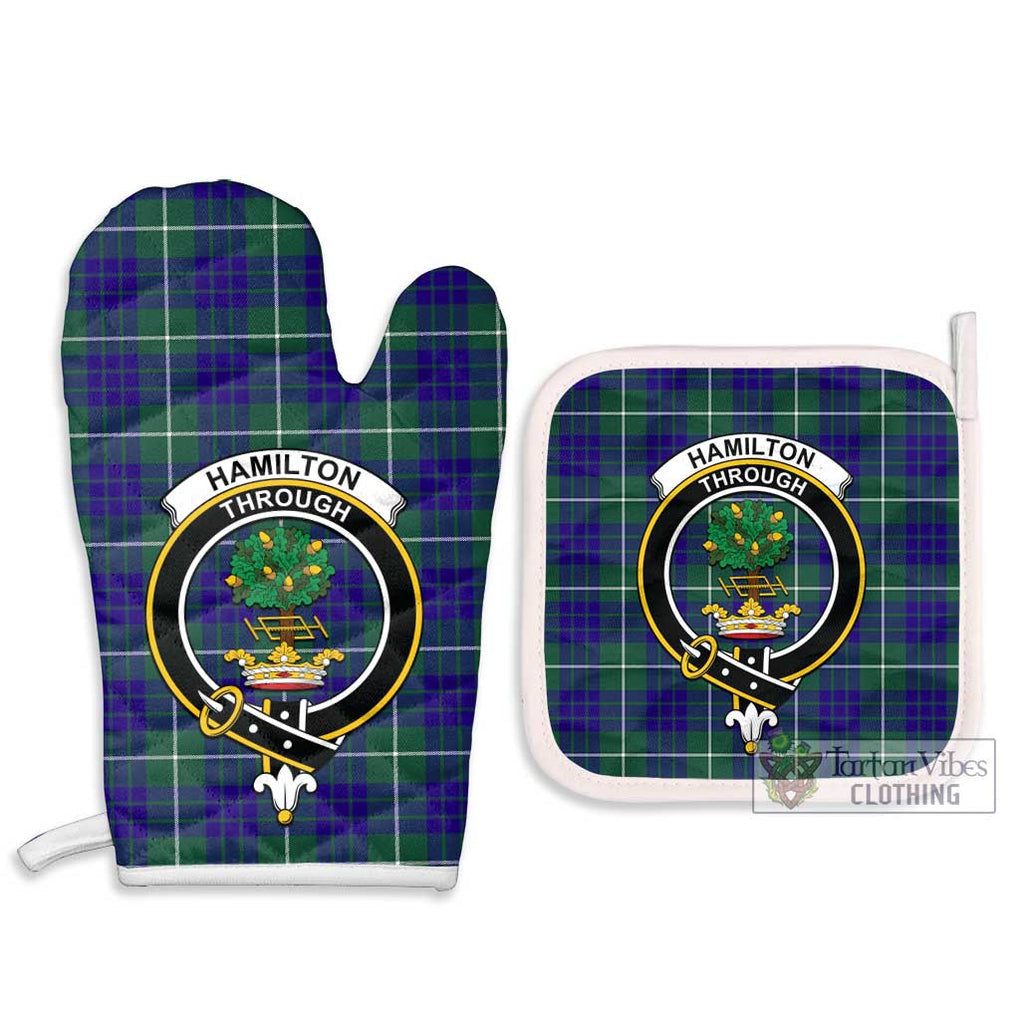 Hamilton Hunting Modern Tartan Combo Oven Mitt & Pot-Holder with Family Crest Combo 1 Oven Mitt & 2 Pot-Holder White - Tartan Vibes Clothing