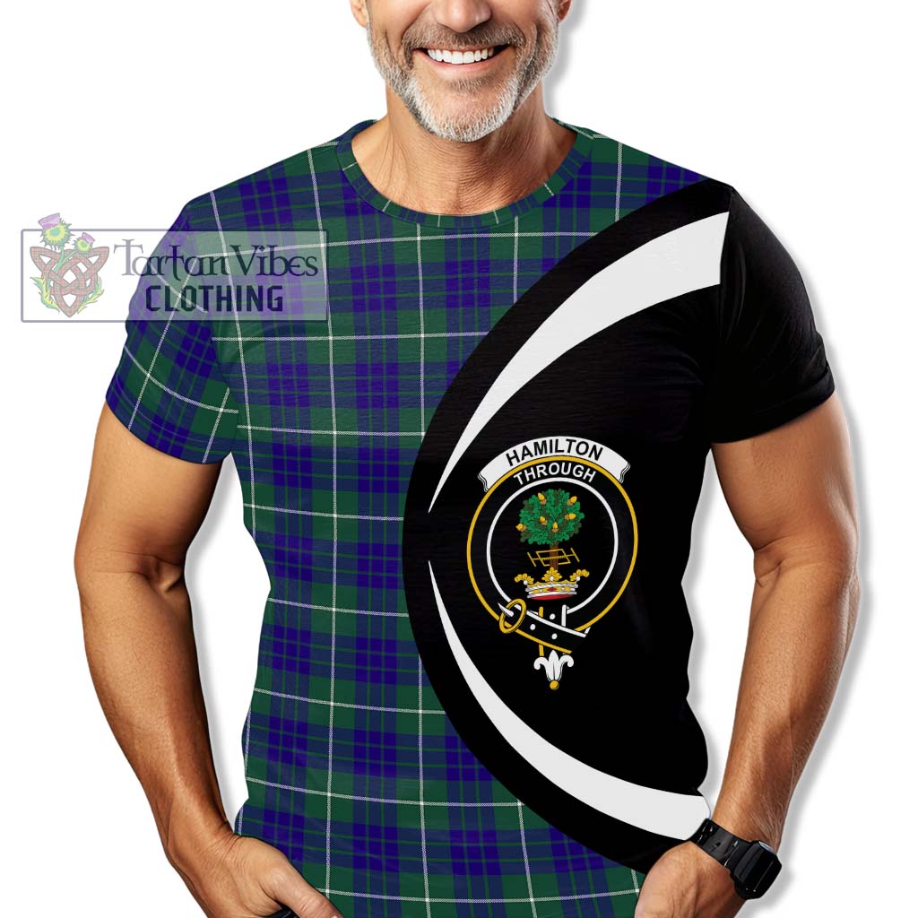 Tartan Vibes Clothing Hamilton Hunting Modern Tartan T-Shirt with Family Crest Circle Style