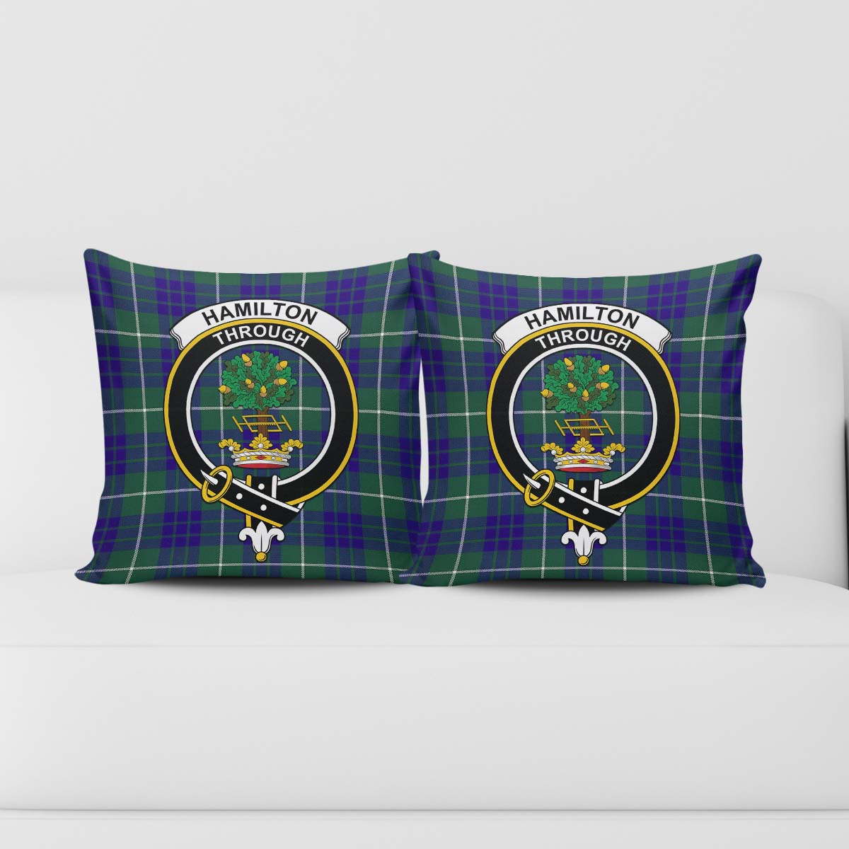 Hamilton Hunting Modern Tartan Pillow Cover with Family Crest - Tartanvibesclothing