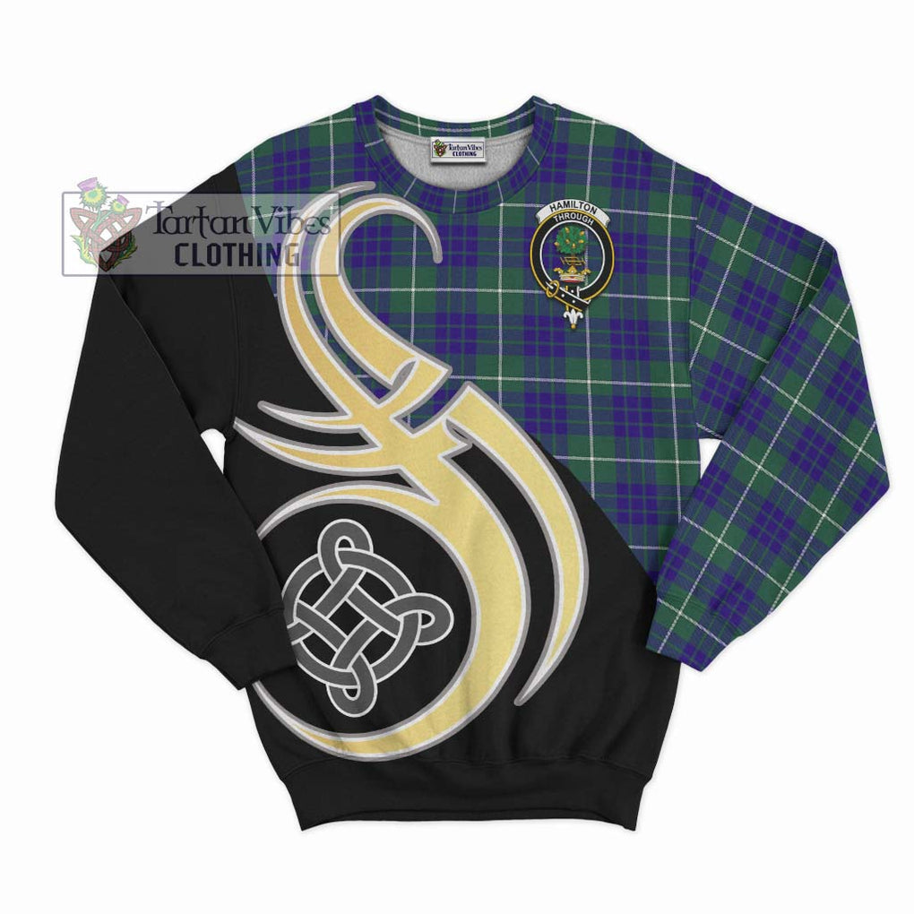 Hamilton Hunting Modern Tartan Sweatshirt with Family Crest and Celtic Symbol Style - Tartan Vibes Clothing