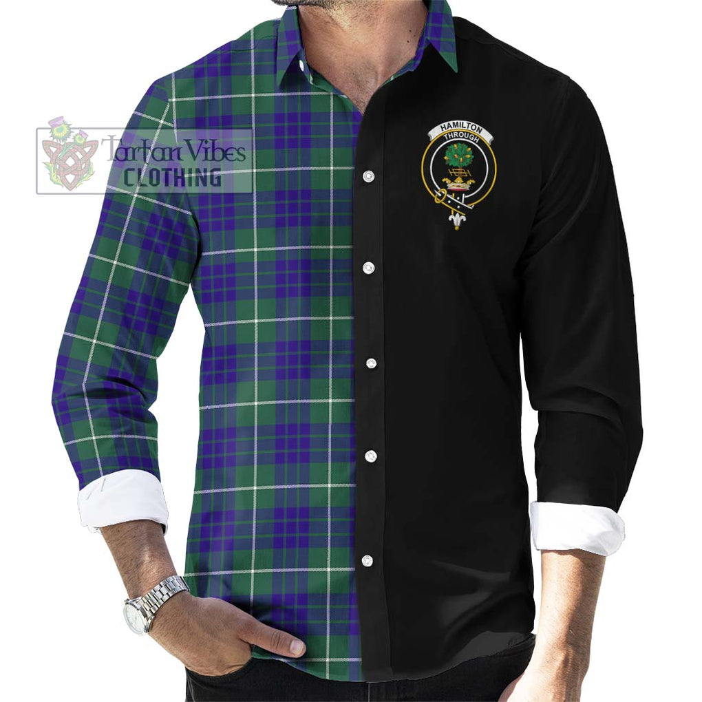 Hamilton Hunting Modern Tartan Long Sleeve Button Shirt with Family Crest and Half Of Me Style - Tartanvibesclothing Shop