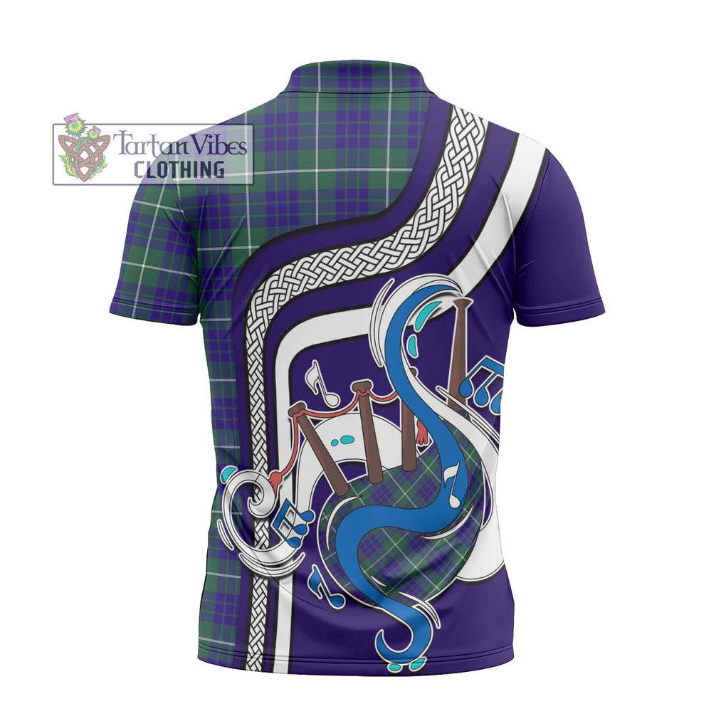 Hamilton Hunting Modern Tartan Zipper Polo Shirt with Epic Bagpipe Style - Tartanvibesclothing Shop