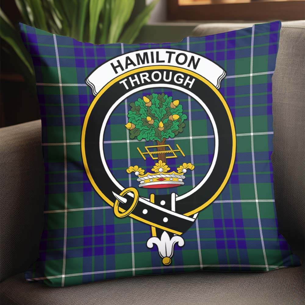 Hamilton Hunting Modern Tartan Pillow Cover with Family Crest - Tartanvibesclothing