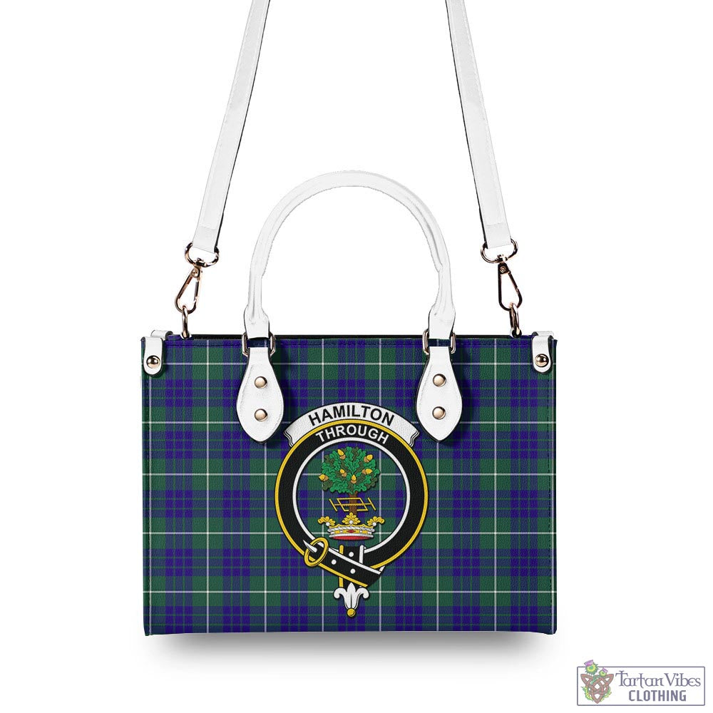 Tartan Vibes Clothing Hamilton Hunting Modern Tartan Luxury Leather Handbags with Family Crest