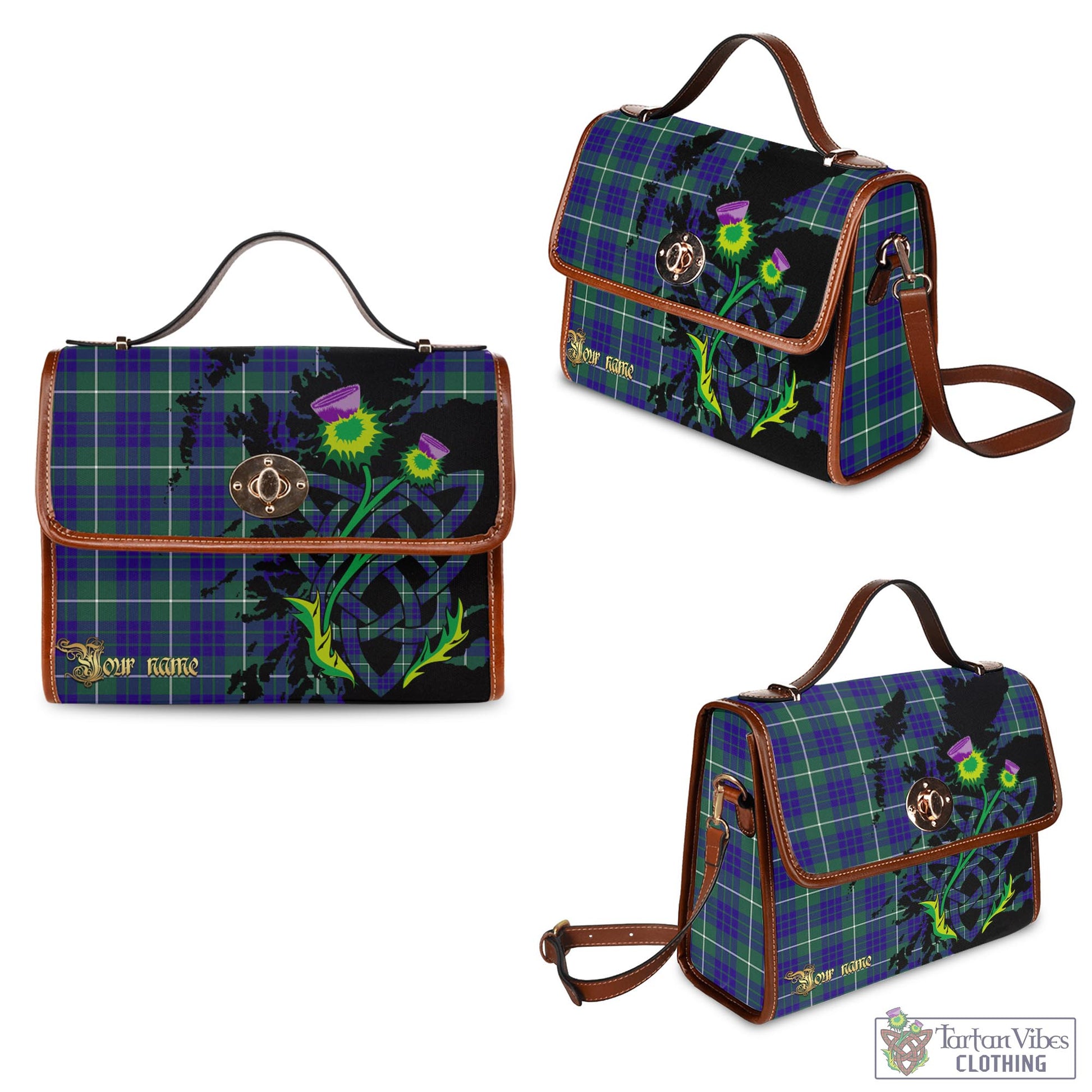 Tartan Vibes Clothing Hamilton Hunting Modern Tartan Waterproof Canvas Bag with Scotland Map and Thistle Celtic Accents