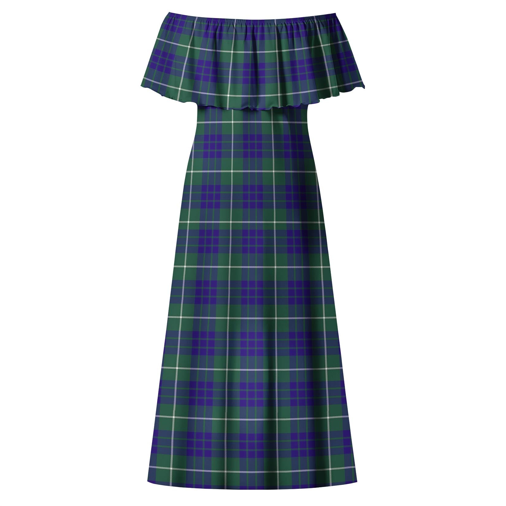 Hamilton Hunting Modern Tartan Off Shoulder Long Dress - Tartanvibesclothing