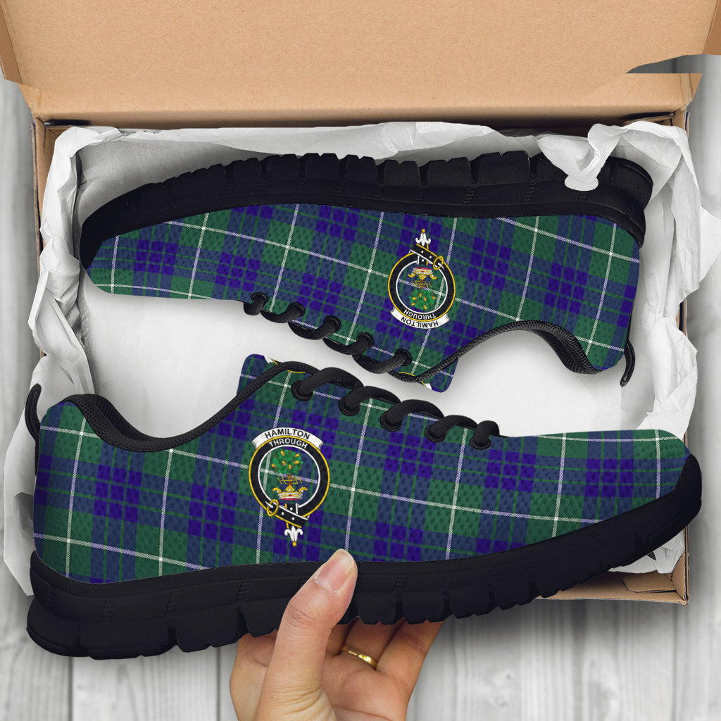 Hamilton Hunting Modern Tartan Sneakers with Family Crest - Tartan Vibes Clothing