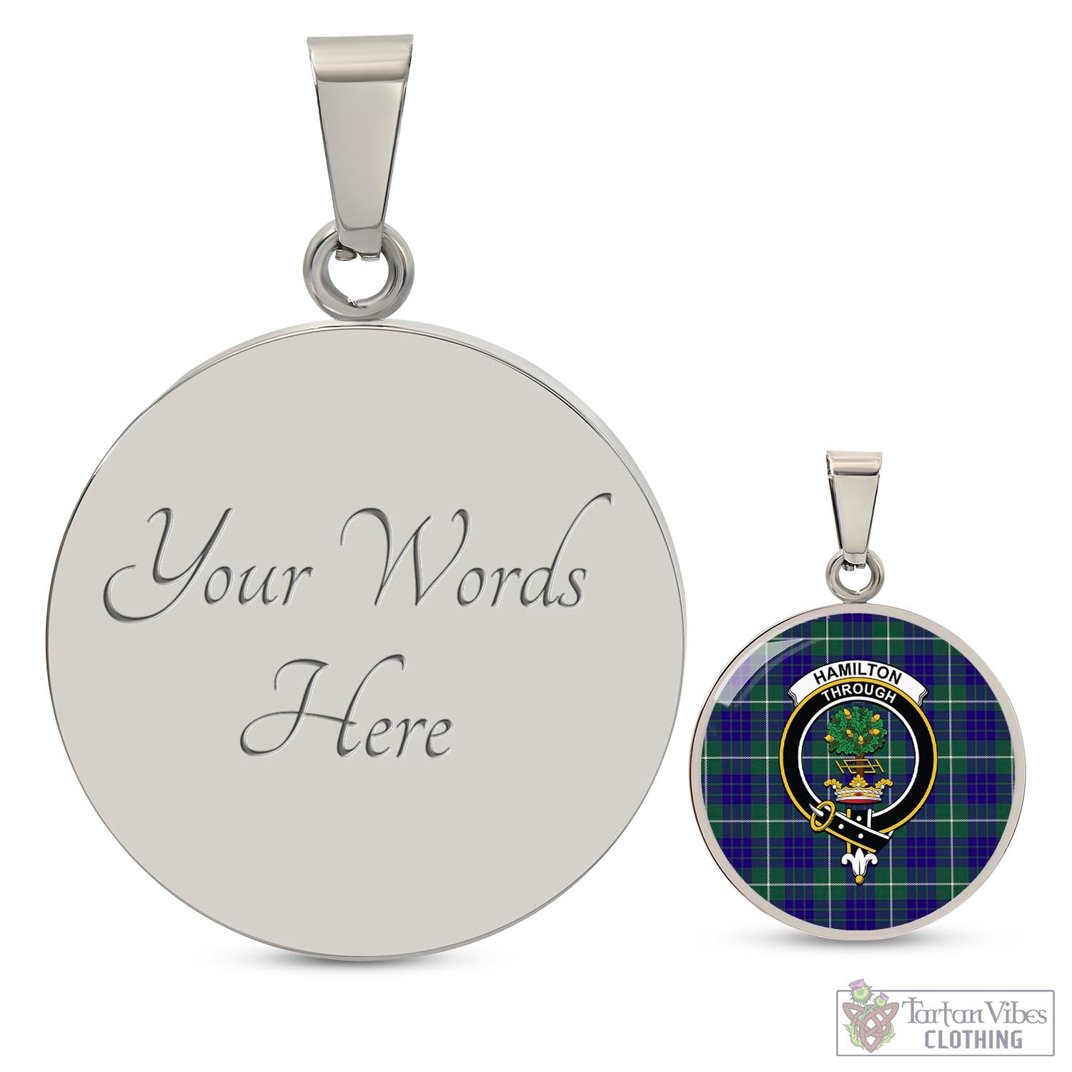 Tartan Vibes Clothing Hamilton Hunting Modern Tartan Circle Necklace with Family Crest