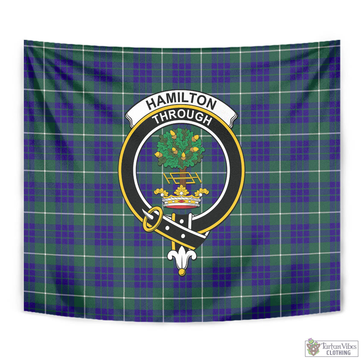 Tartan Vibes Clothing Hamilton Hunting Modern Tartan Tapestry Wall Hanging and Home Decor for Room with Family Crest