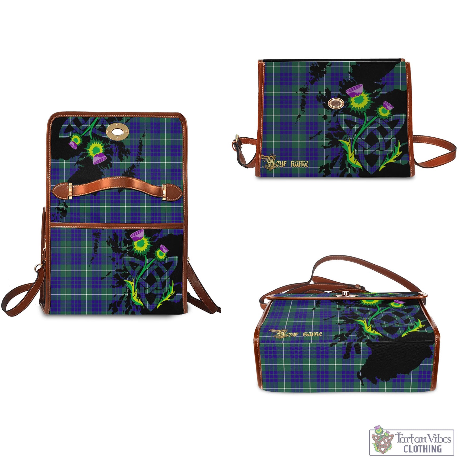 Tartan Vibes Clothing Hamilton Hunting Modern Tartan Waterproof Canvas Bag with Scotland Map and Thistle Celtic Accents