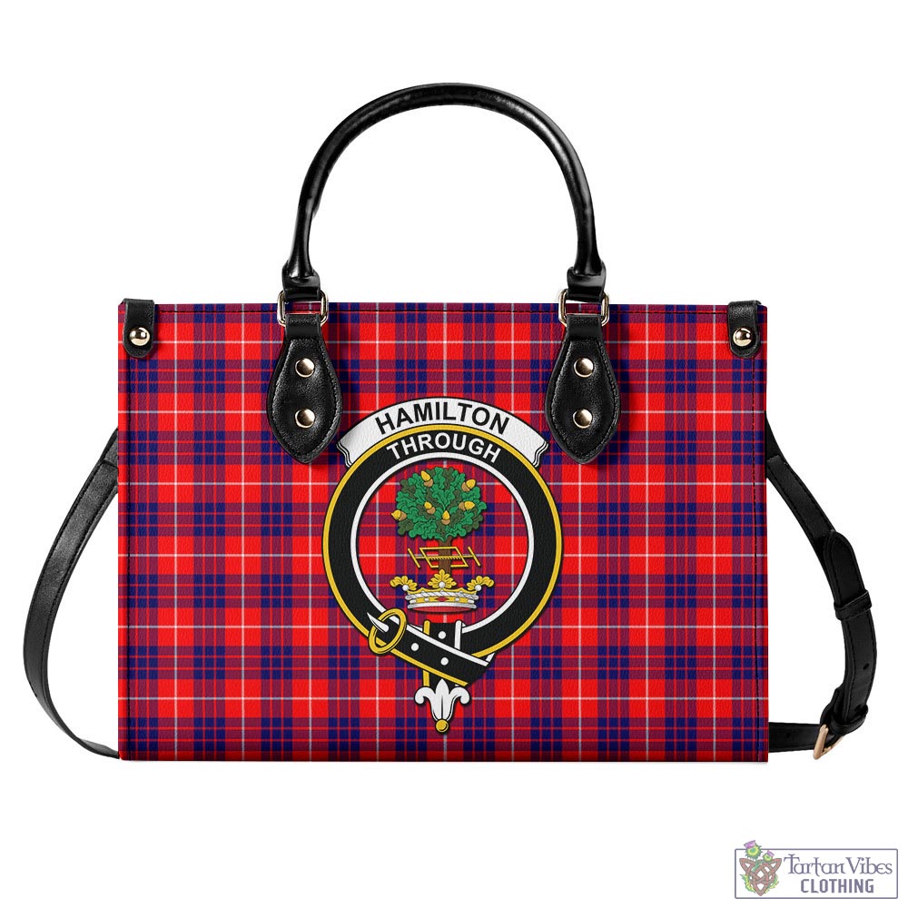 Tartan Vibes Clothing Hamilton Modern Tartan Luxury Leather Handbags with Family Crest