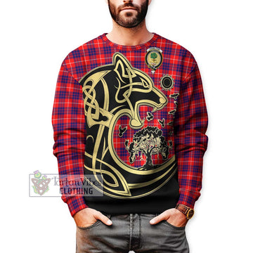 Hamilton Modern Tartan Sweatshirt with Family Crest Celtic Wolf Style