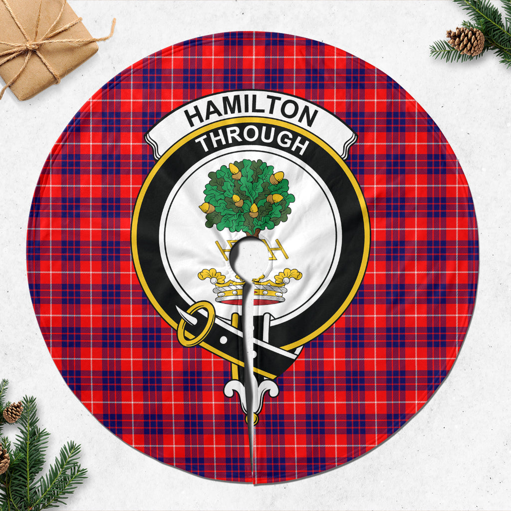 Hamilton Modern Tartan Christmas Tree Skirt with Family Crest - Tartanvibesclothing