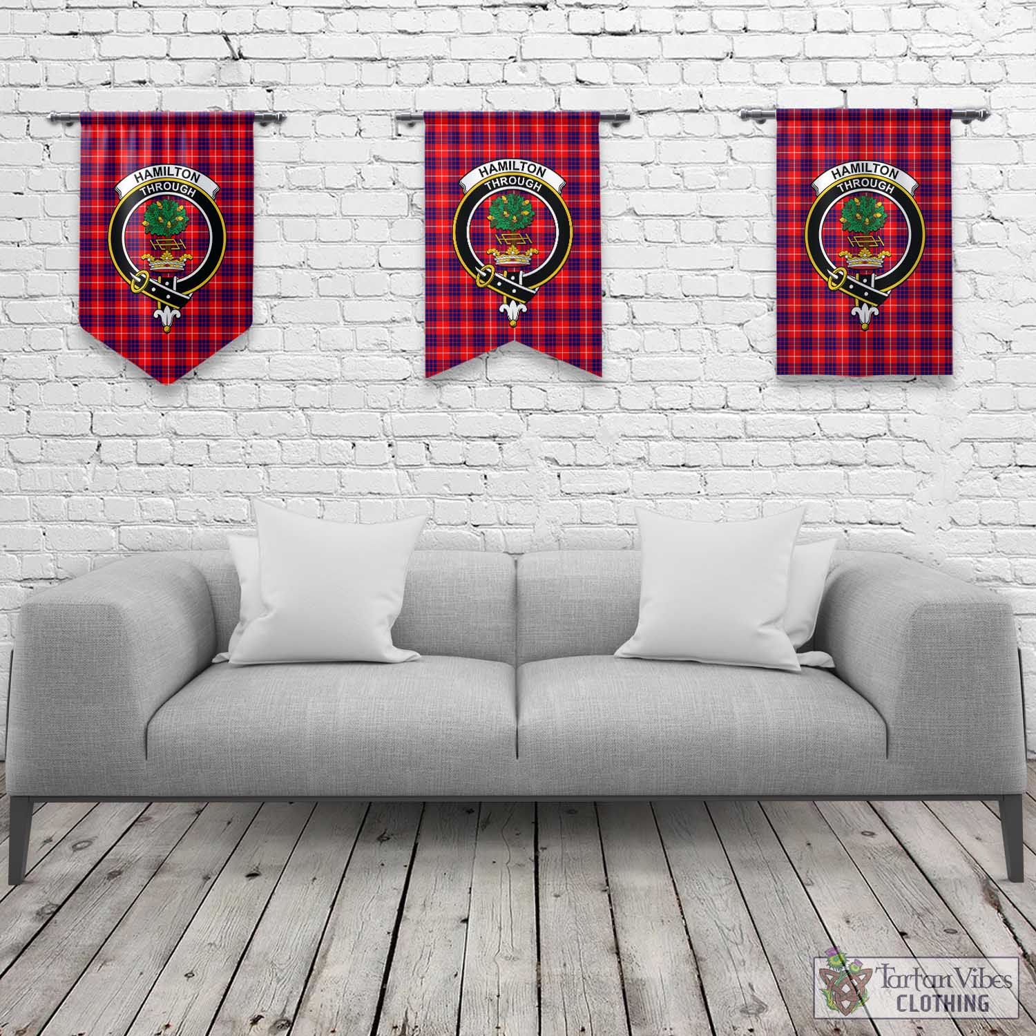 Tartan Vibes Clothing Hamilton Modern Tartan Gonfalon, Tartan Banner with Family Crest