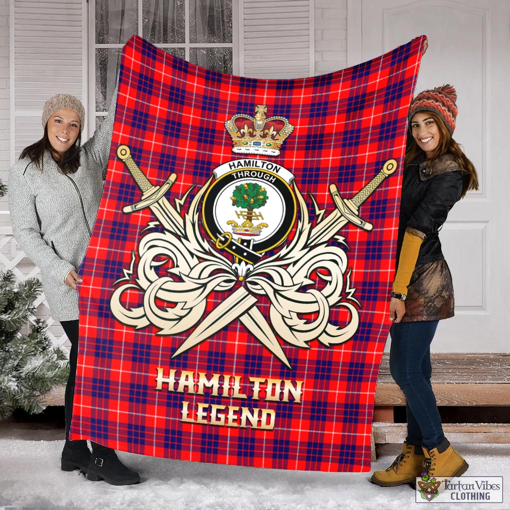 Tartan Vibes Clothing Hamilton Modern Tartan Blanket with Clan Crest and the Golden Sword of Courageous Legacy