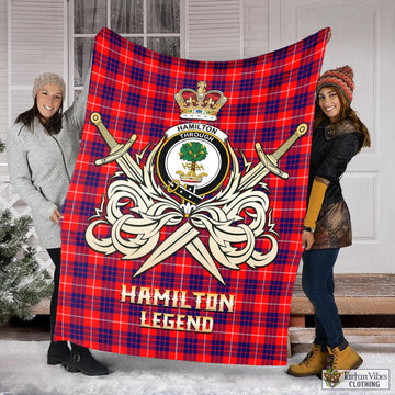 Hamilton Modern Tartan Blanket with Clan Crest and the Golden Sword of Courageous Legacy