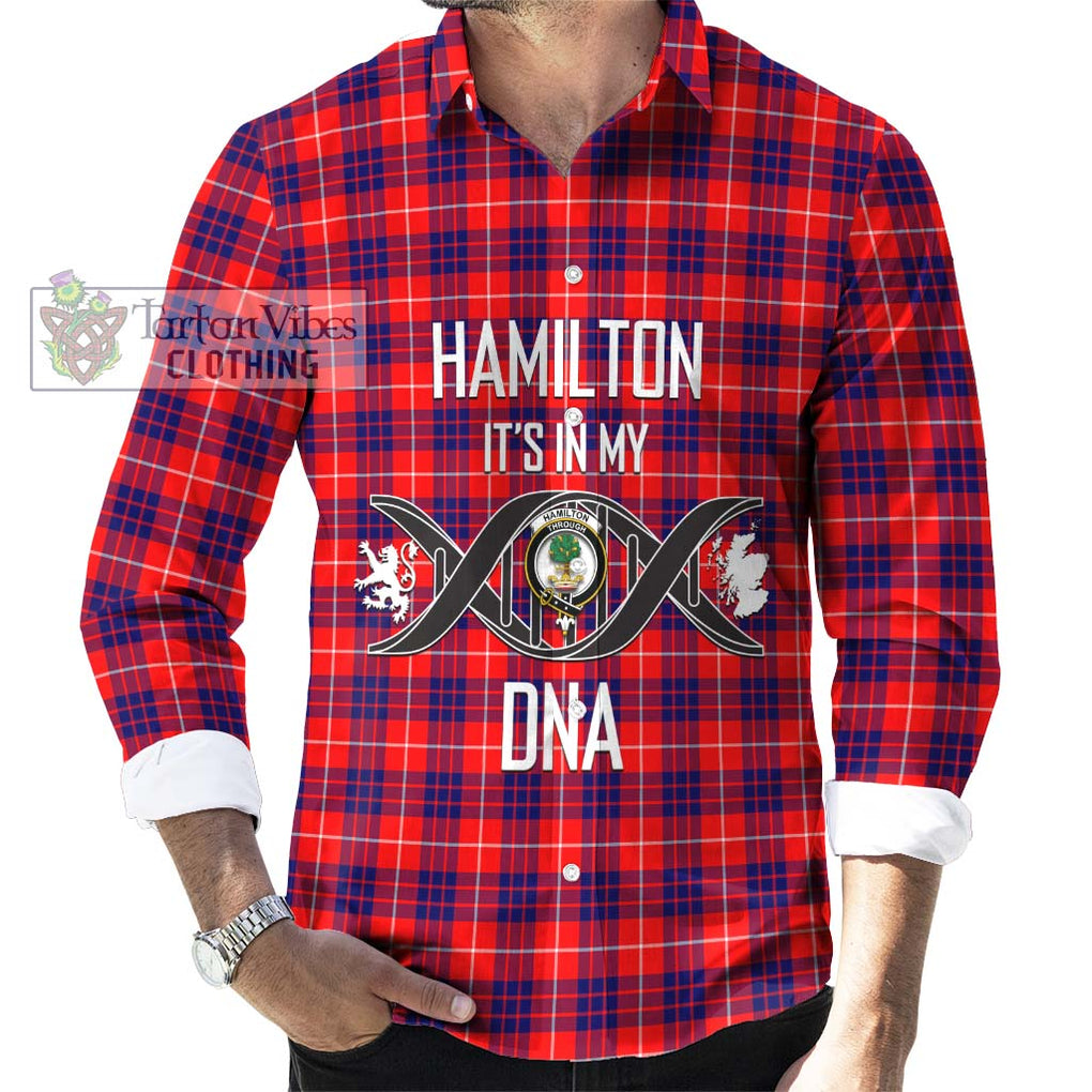 Hamilton Modern Tartan Long Sleeve Button Shirt with Family Crest DNA In Me Style Men's Shirt S - Tartanvibesclothing Shop