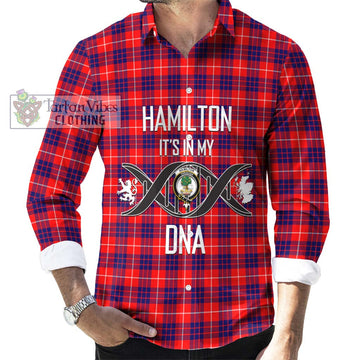 Hamilton Modern Tartan Long Sleeve Button Shirt with Family Crest DNA In Me Style