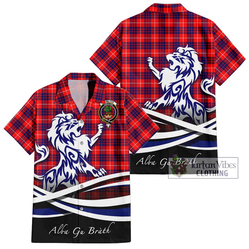 Hamilton Modern Tartan Short Sleeve Button Shirt with Alba Gu Brath Regal Lion Emblem Kid - Tartanvibesclothing Shop