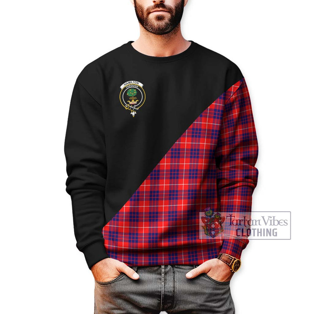 Hamilton Modern Tartan Sweatshirt with Family Crest and Military Logo Style Unisex - Tartanvibesclothing Shop