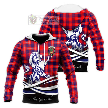 Hamilton Modern Tartan Knitted Hoodie with Alba Gu Brath Regal Lion Emblem