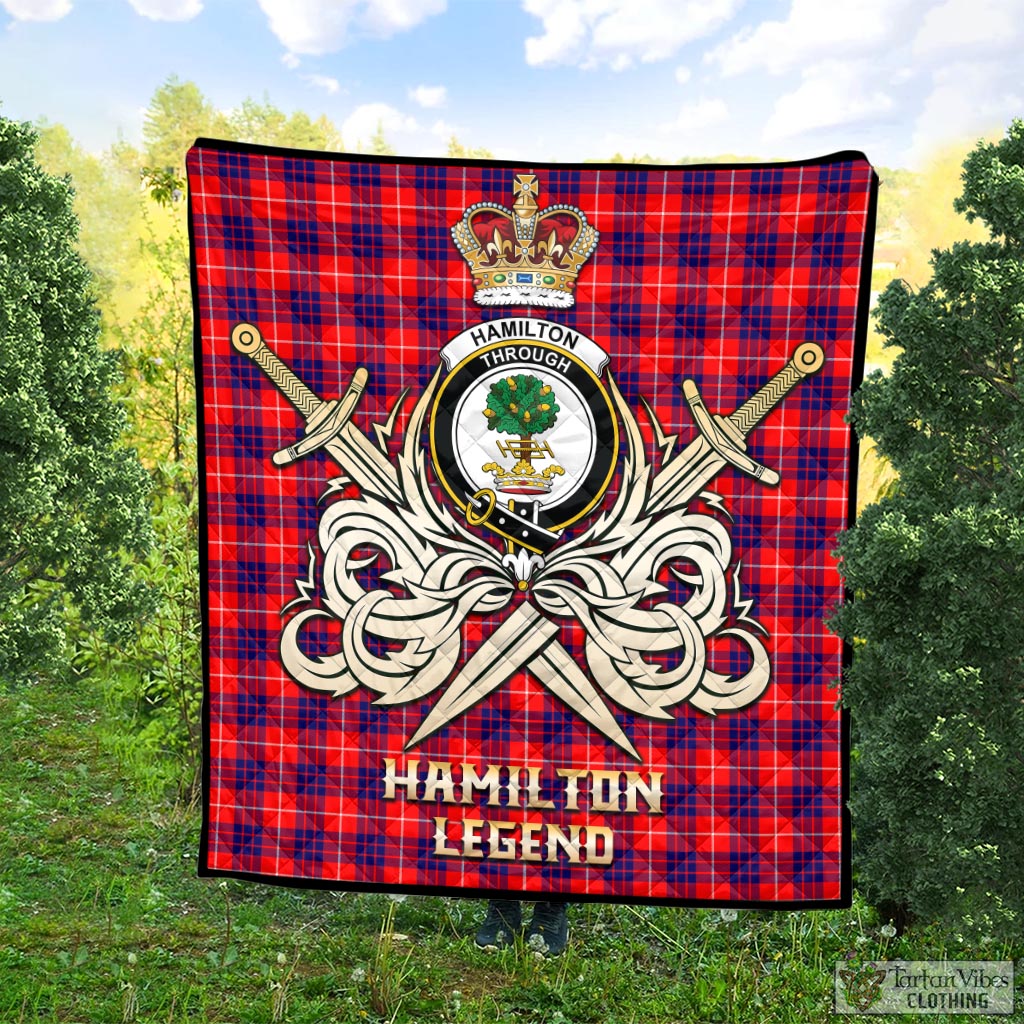 Tartan Vibes Clothing Hamilton Modern Tartan Quilt with Clan Crest and the Golden Sword of Courageous Legacy