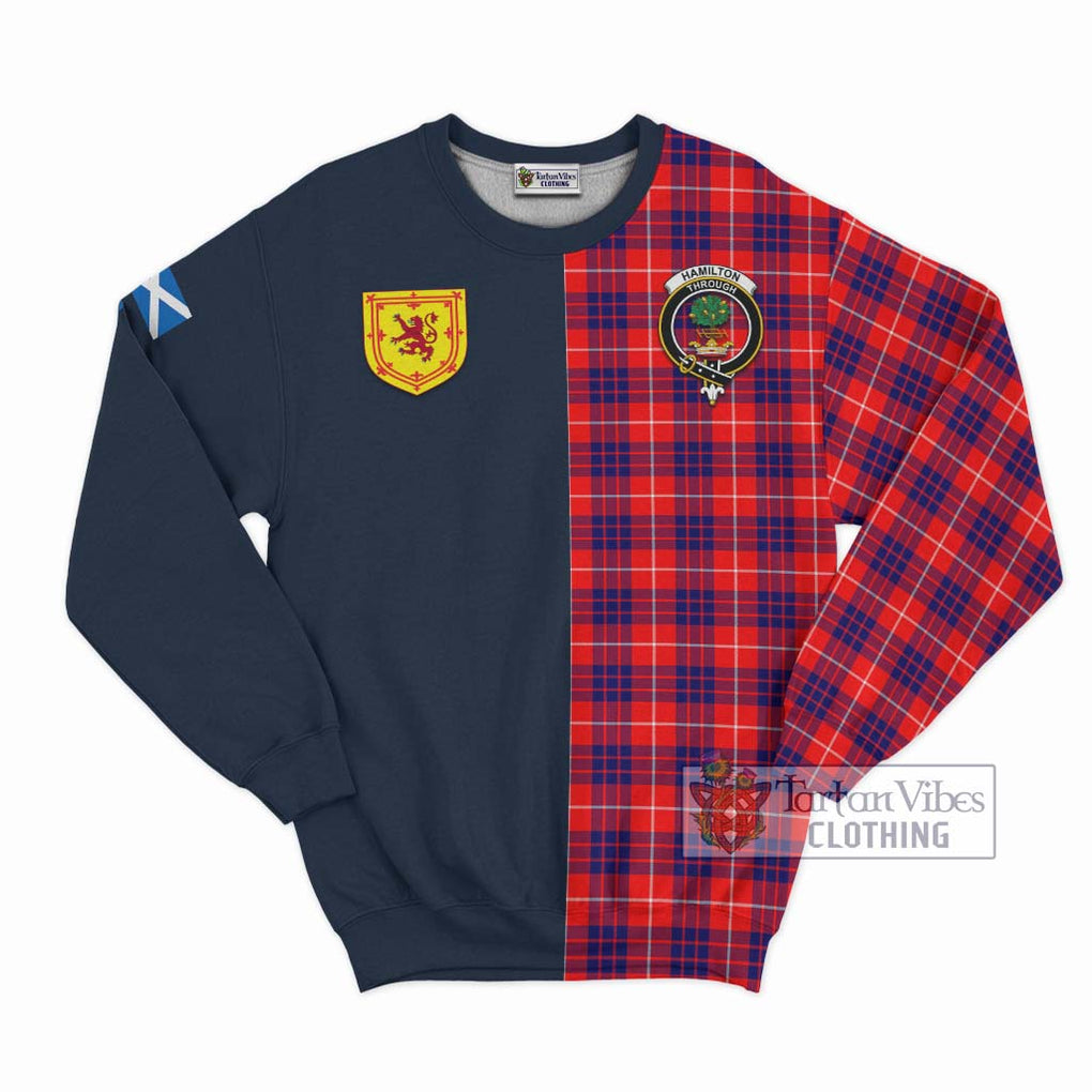 Tartan Vibes Clothing Hamilton Modern Tartan Sweatshirt with Scottish Lion Royal Arm Half Style