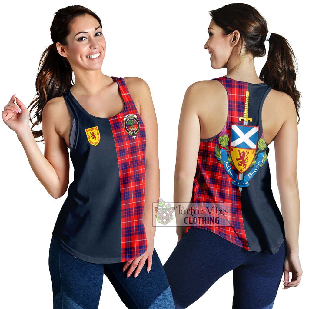 Tartan Vibes Clothing Hamilton Modern Tartan Women's Racerback Tanks with Scottish Lion Royal Arm Half Style