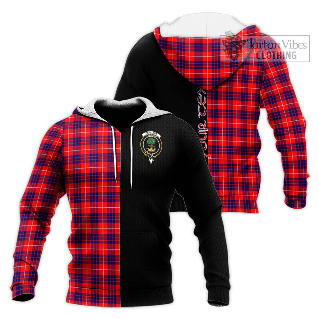 Hamilton Modern Tartan Knitted Hoodie with Family Crest and Half Of Me Style Unisex Knitted Pullover Hoodie - Tartanvibesclothing Shop