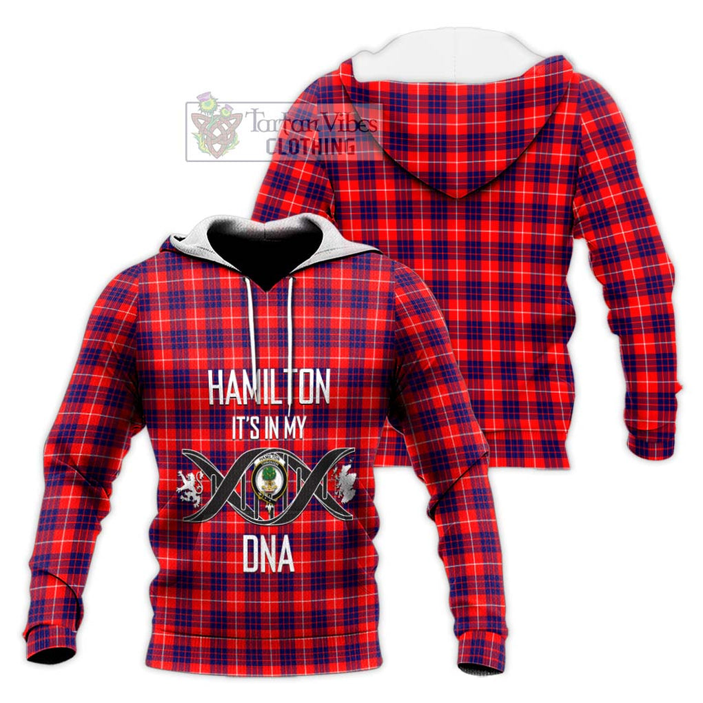 Hamilton Modern Tartan Knitted Hoodie with Family Crest DNA In Me Style Unisex Knitted Pullover Hoodie - Tartanvibesclothing Shop