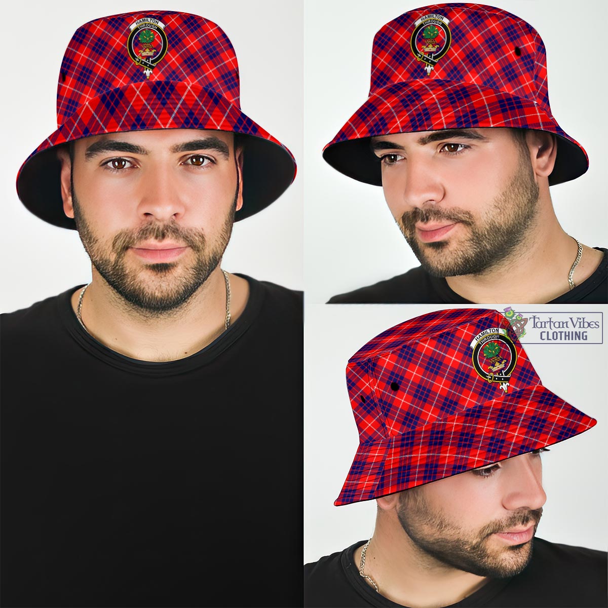 Tartan Vibes Clothing Hamilton Modern Tartan Bucket Hat with Family Crest