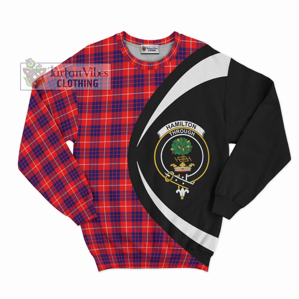 Hamilton Modern Tartan Sweatshirt with Family Crest Circle Style Unisex - Tartan Vibes Clothing