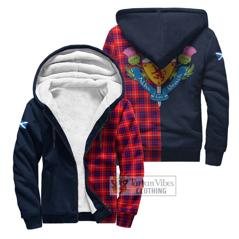 Tartan Vibes Clothing Hamilton Modern Tartan Sherpa Hoodie with Scottish Lion Royal Arm Half Style