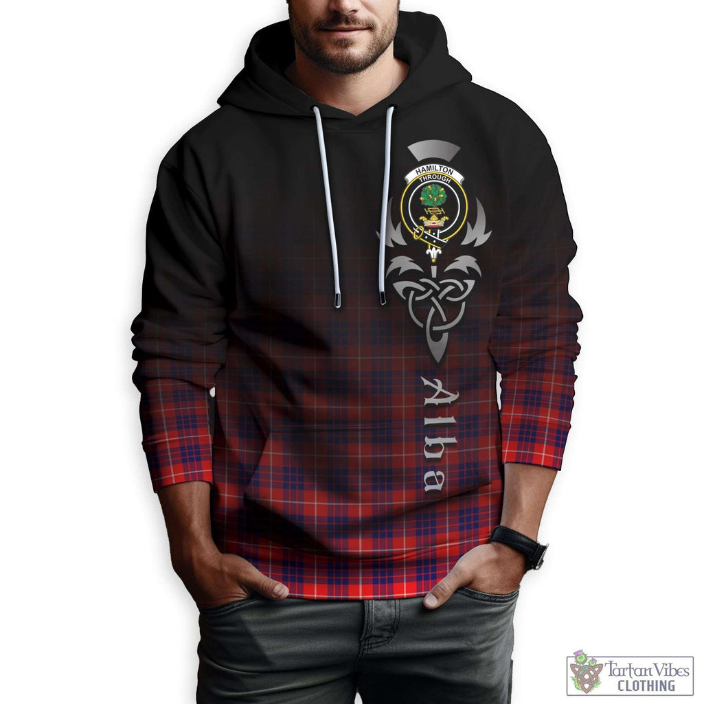 Tartan Vibes Clothing Hamilton Modern Tartan Hoodie Featuring Alba Gu Brath Family Crest Celtic Inspired