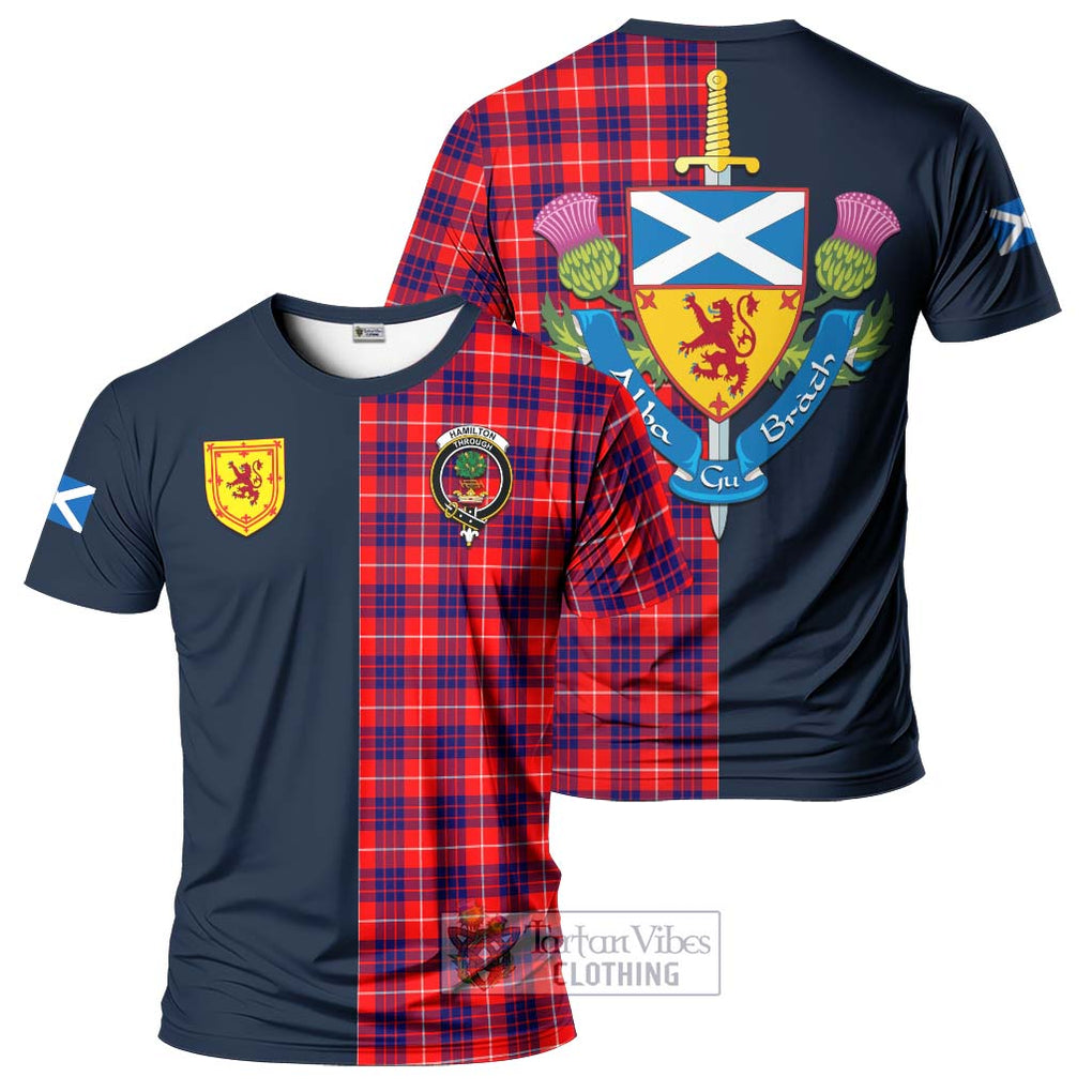 Tartan Vibes Clothing Hamilton Modern Tartan T-Shirt Alba with Scottish Lion Royal Arm Half Style