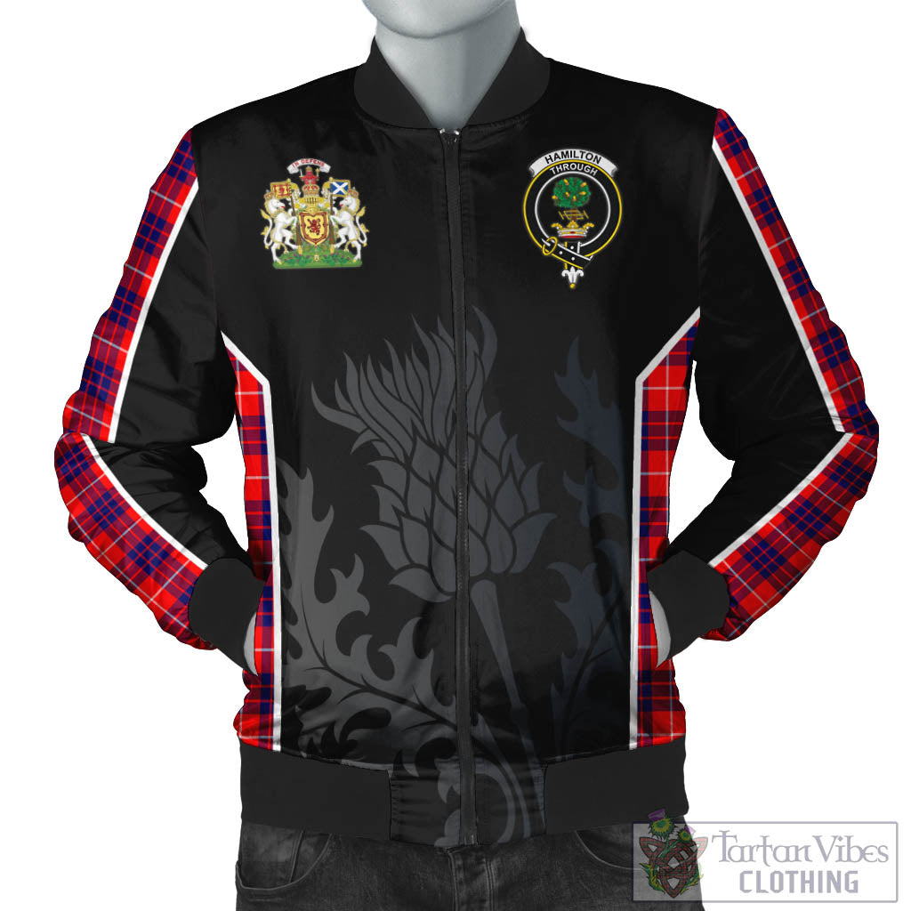 Tartan Vibes Clothing Hamilton Modern Tartan Bomber Jacket with Family Crest and Scottish Thistle Vibes Sport Style