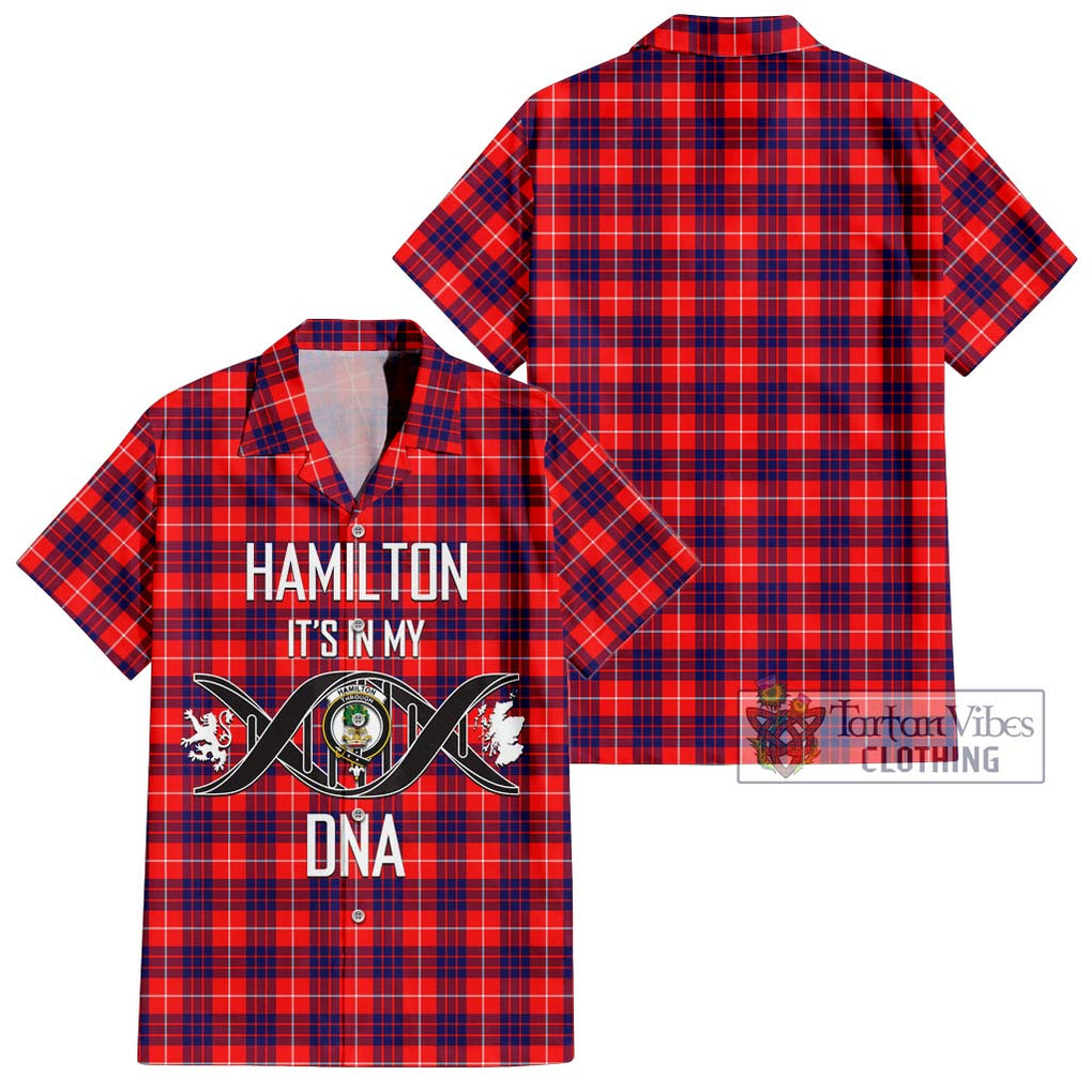 Hamilton Modern Tartan Short Sleeve Button Shirt with Family Crest DNA In Me Style Kid - Tartanvibesclothing Shop