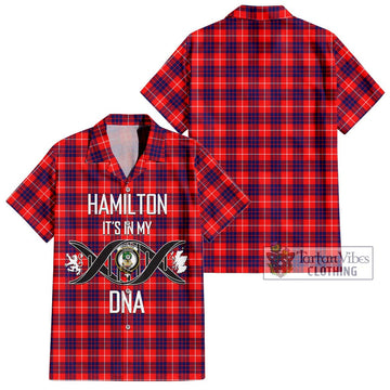 Hamilton Modern Tartan Short Sleeve Button Shirt with Family Crest DNA In Me Style